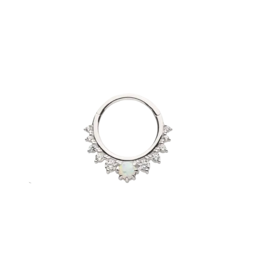 Deity - 14k White Gold Hinge Ring -  White opal & CZ