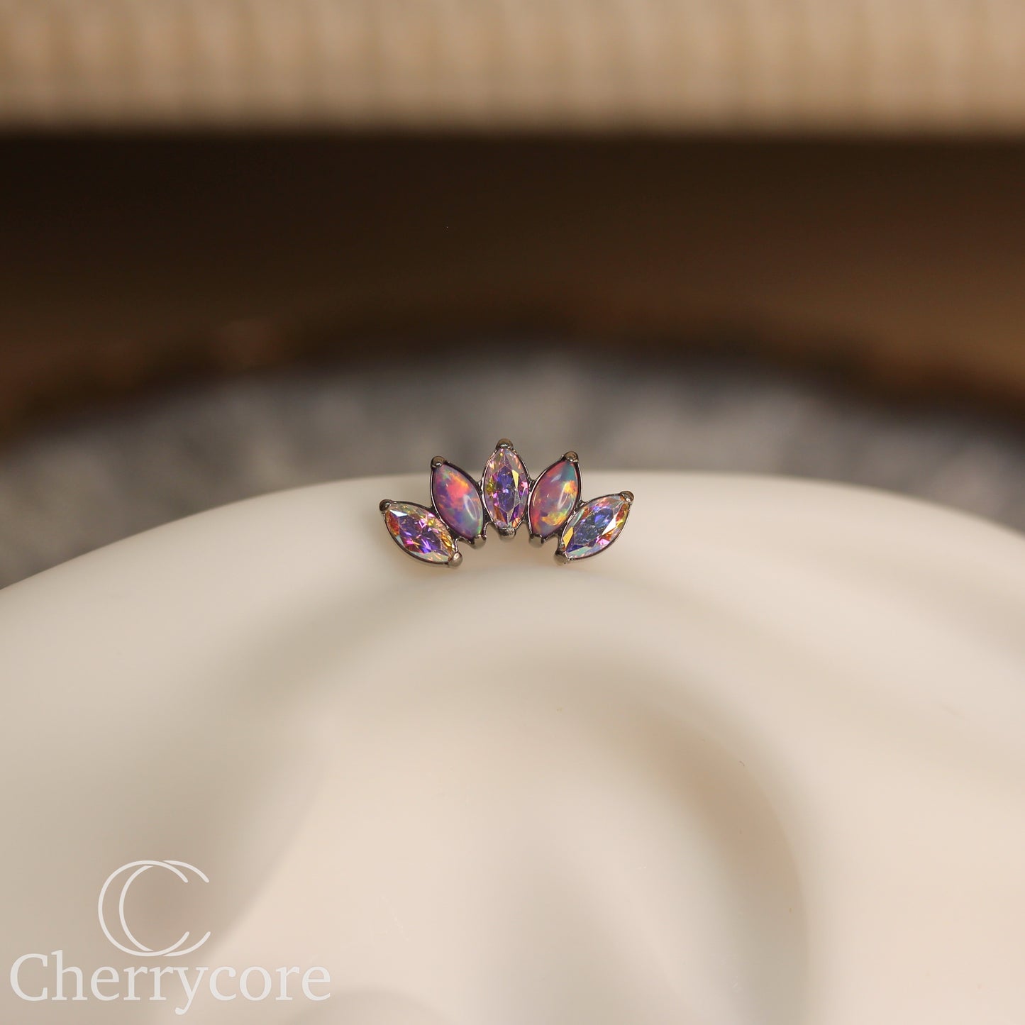 Lilac Opal & Aurora Borealis CZ 5 Gem Marquise Fan- Titanium Threaded attachment