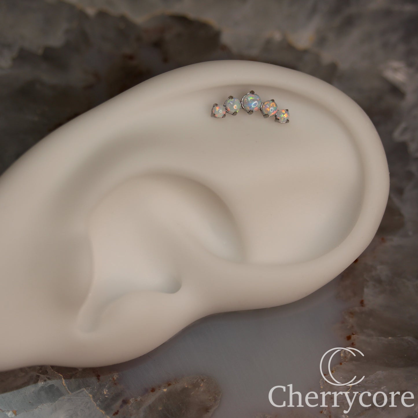 Prong Set White Opal Arc- Titanium Threaded attachment