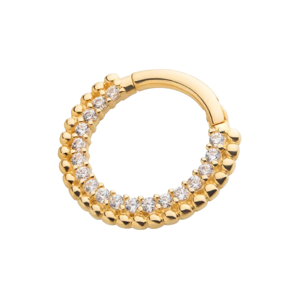 14kt Yellow Gold Beaded & CZ Hinge Ring