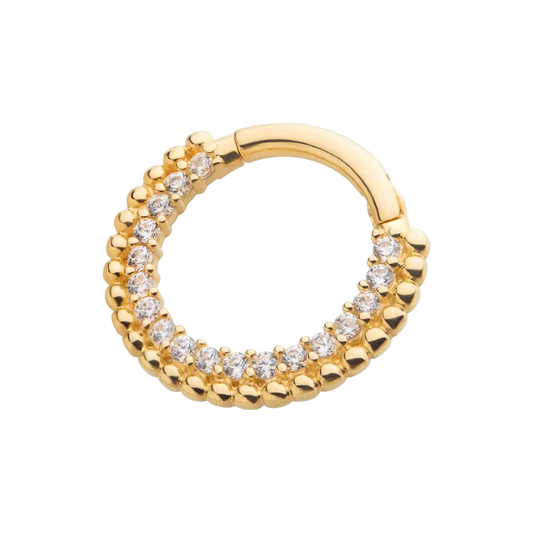 14kt Yellow Gold Beaded & CZ Hinge Ring