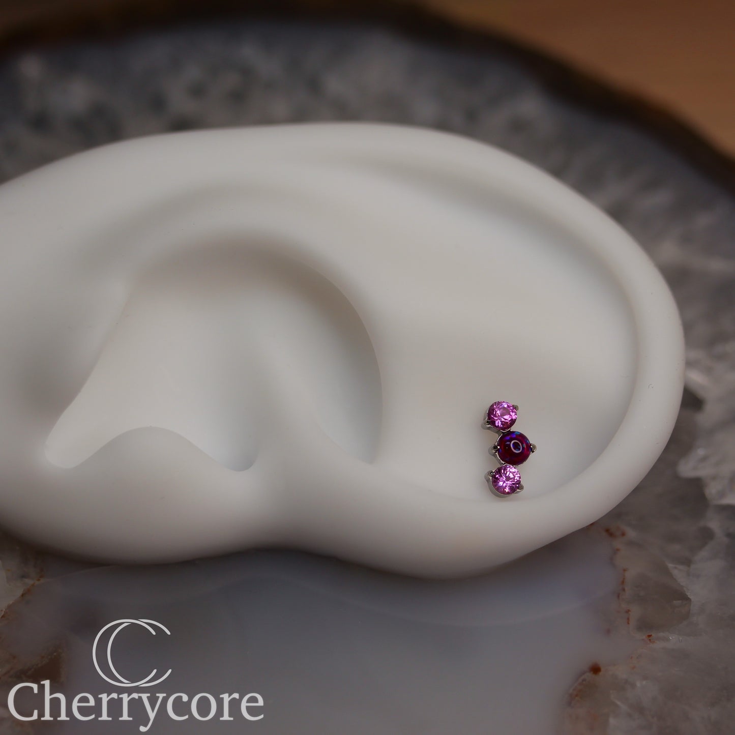 Prong Set Rose CZ & Purple Opal Mini Arc - Titanium Threaded attachment