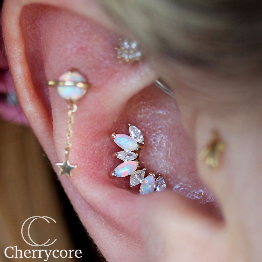 14kt Prong Set Opal and Cz- Marquise Fan - Threadless Attachment