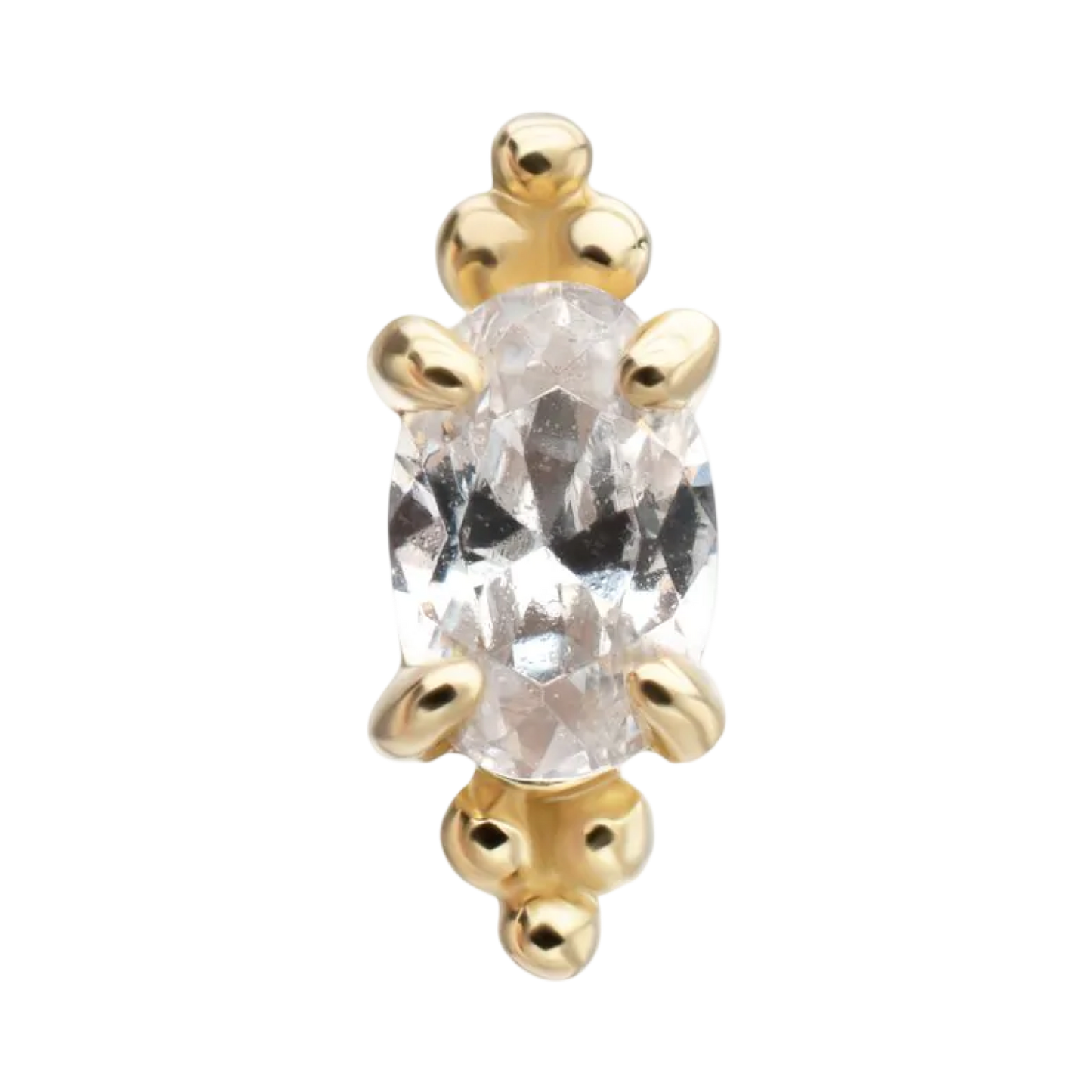 14k- Prong Set Oval CZ with Tribead accents- Threadless attachment