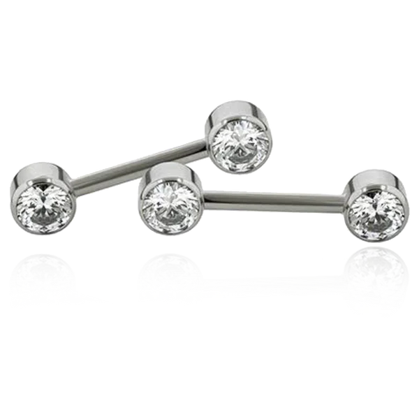 Side Set Gem fixed Threadless Barbell w/ 4mm Bezel Set Gems