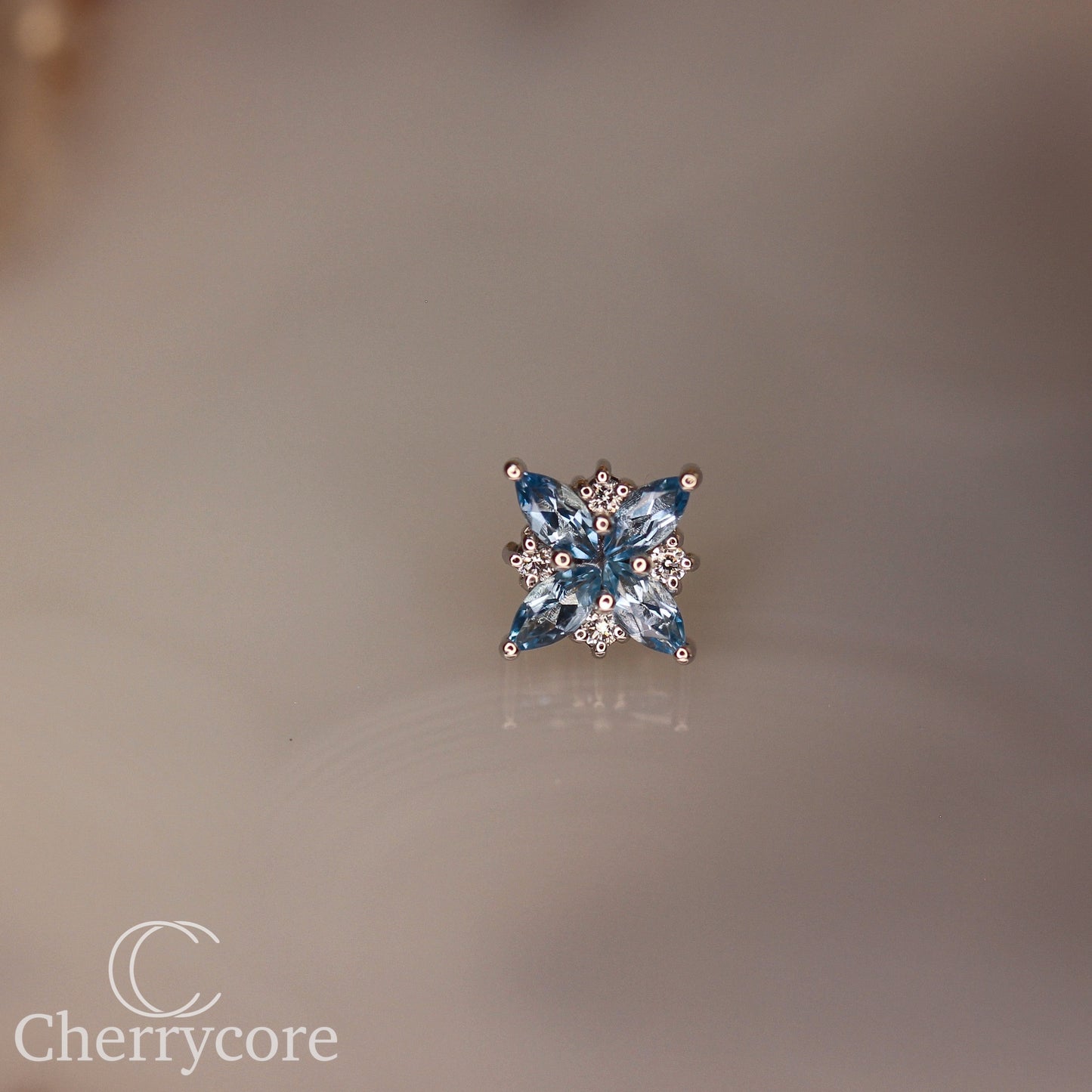 Tiny Pleades - Genuine Aquamarine & Diamond -Threaded Attachment