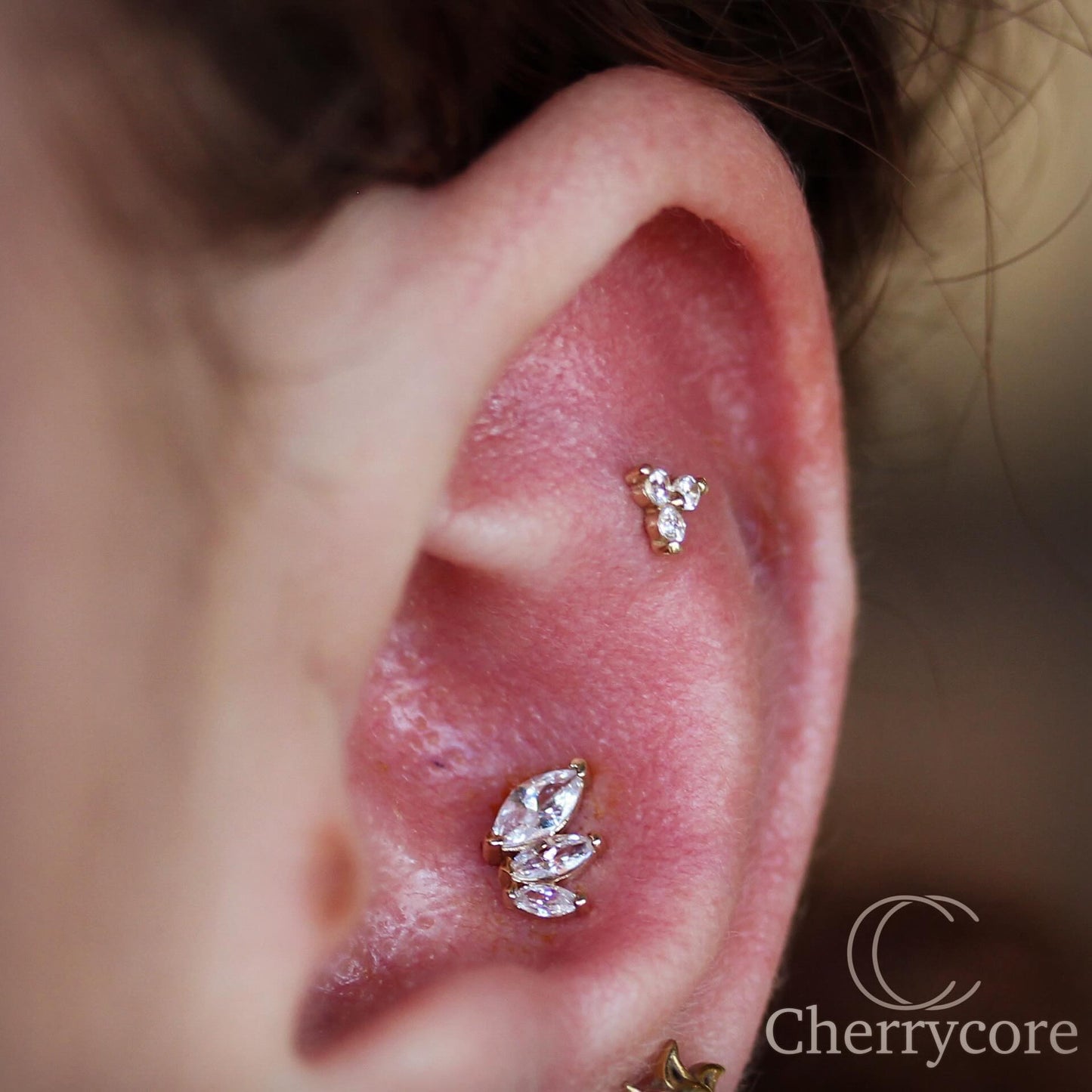 14kt Graduating Marquise CZ Threadless attachment