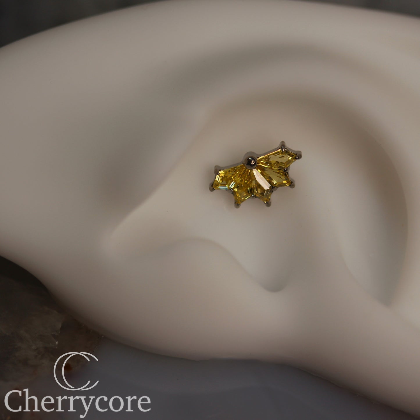 Kite Fan- Titanium-Citrine CZ- Threaded attachment