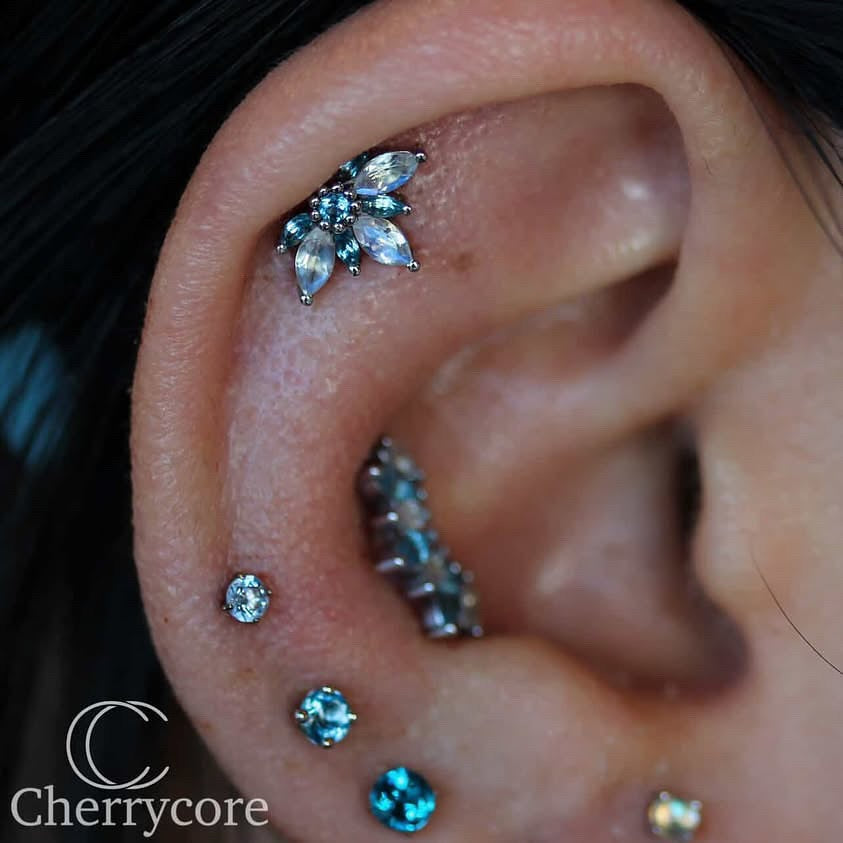 Starling -14k Gold- Genuine Aquamarine & Faceted Rainbow Moonstone- Threaded attachment