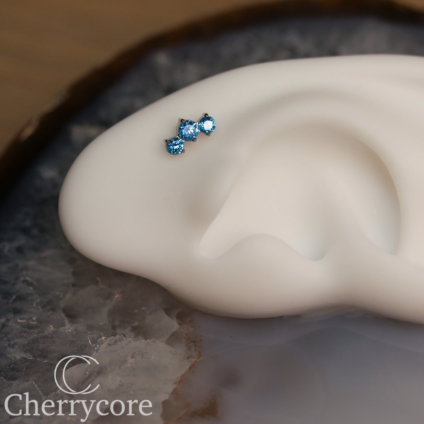 Prong Set Aqua Cz Mini Arc - Titanium Threaded attachment