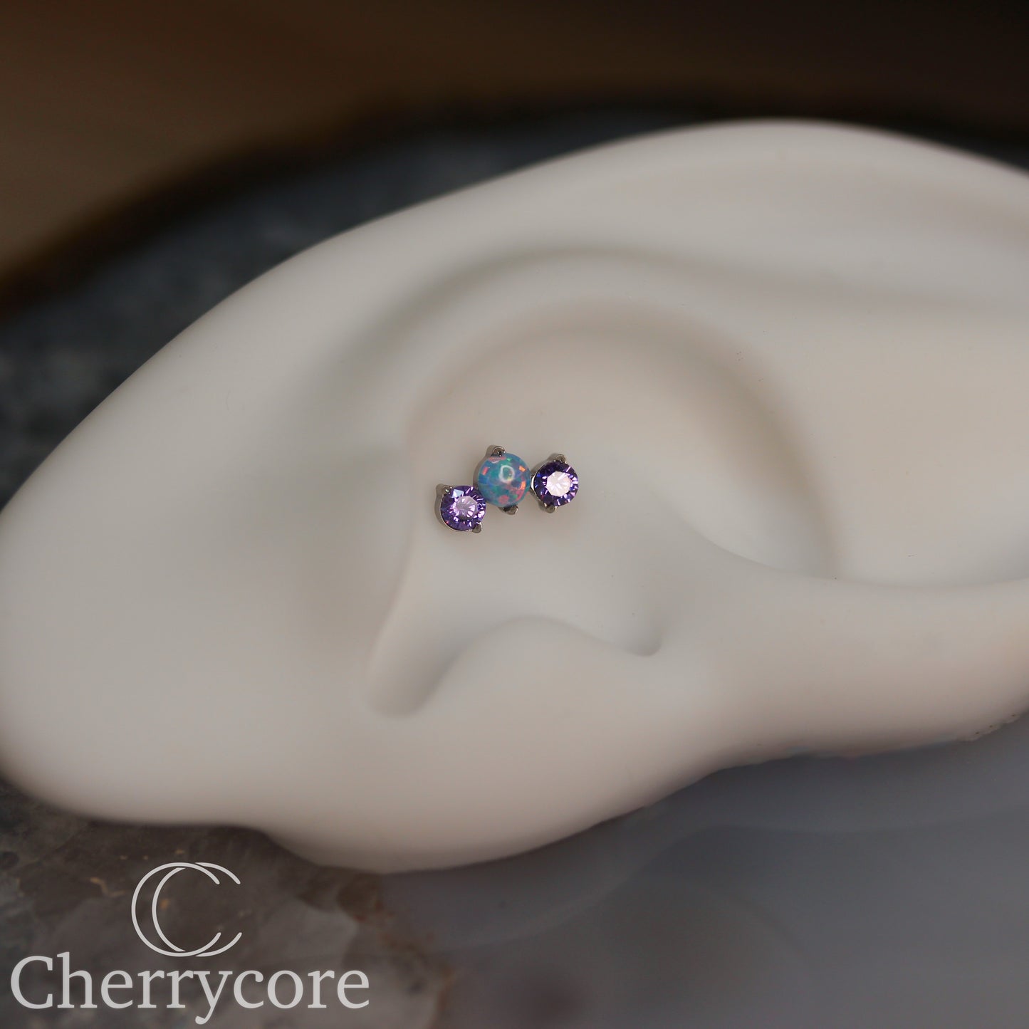 Prong Set Amethyst CZ & Lilac Opal Mini Arc - Titanium Threaded attachment