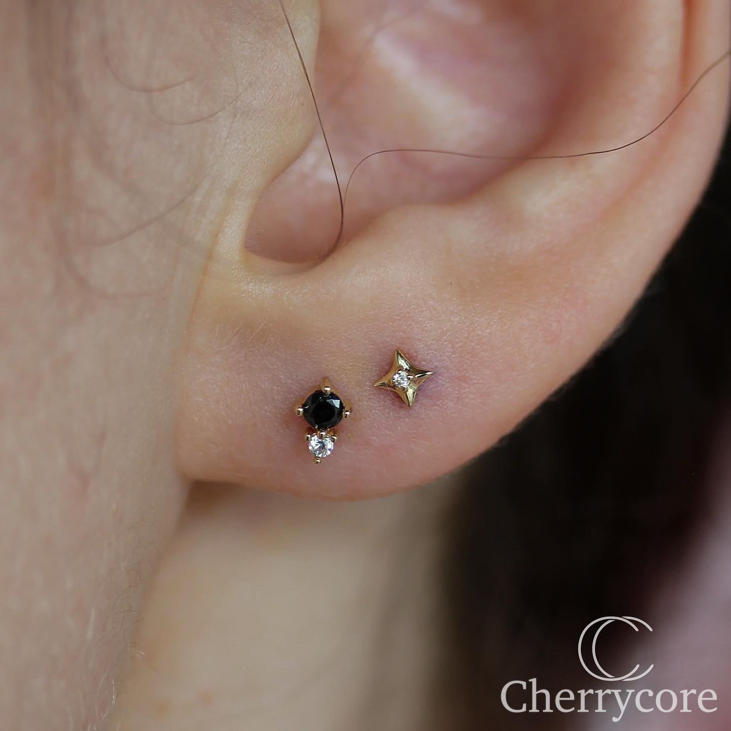 14k- Prong Set Duo - Black CZ -Threadless attachment