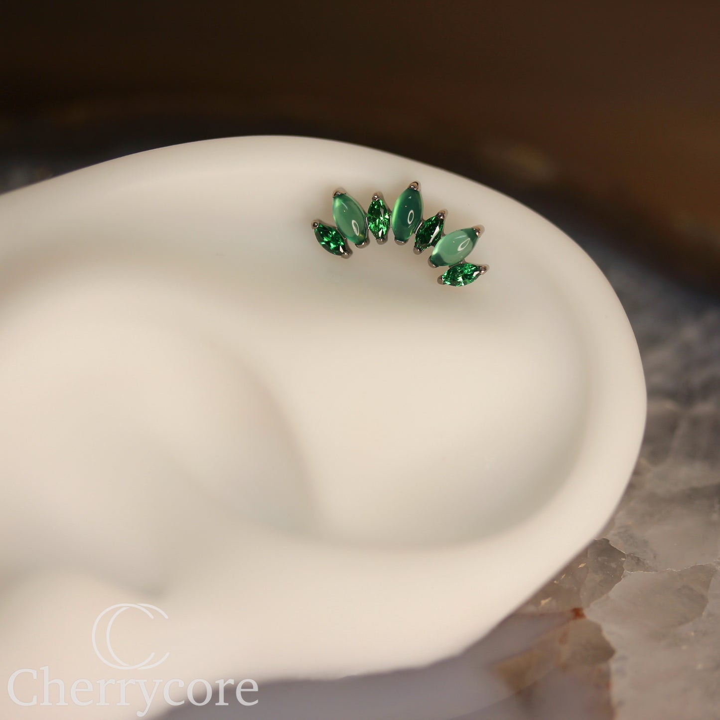 Natural Green Onyx & Emerald CZ Marquise Arc- Threaded attachment