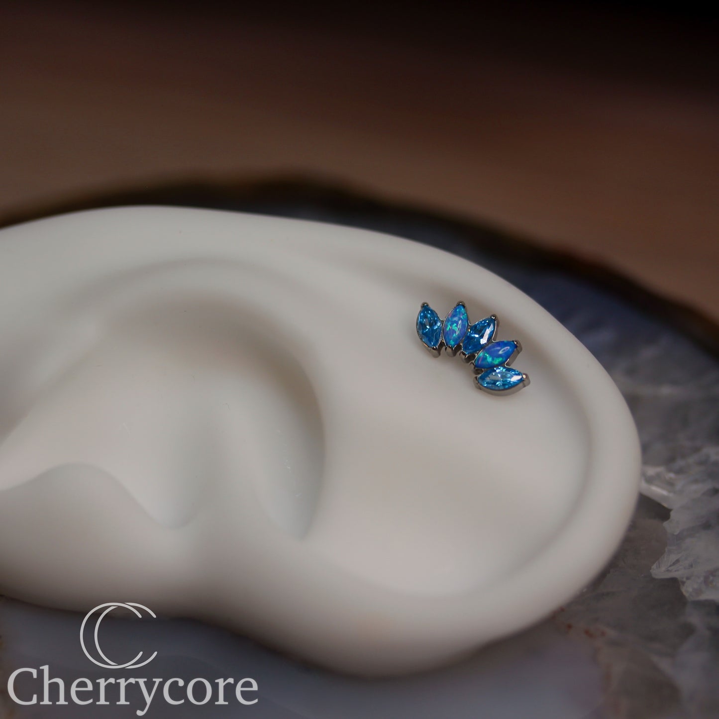 Capri Opal & Aqua CZ 5 Gem Marquise Fan- Titanium Threaded attachment