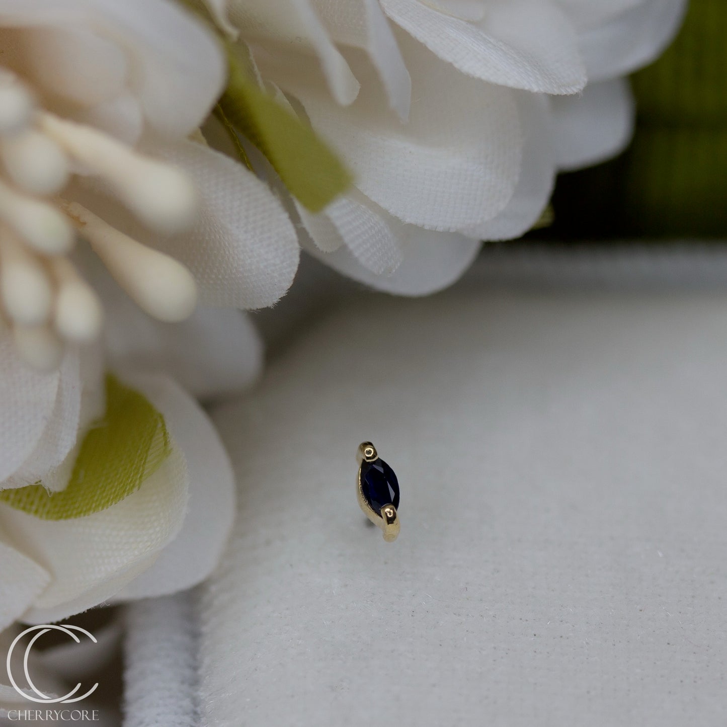 14k Genuine Blue Sapphire Marquise -Threadless Attachment
