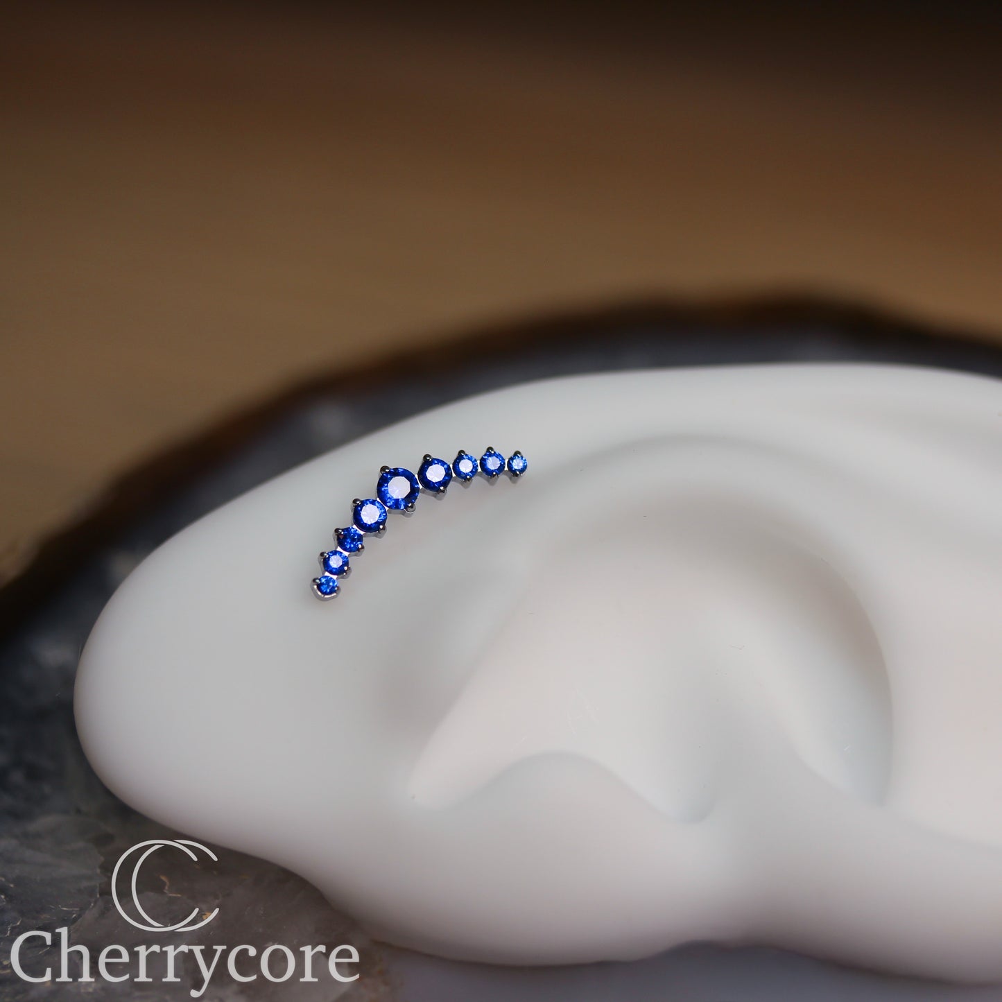 Prong Set Sapphire CZ 9 Gem Arc- Threaded attachment