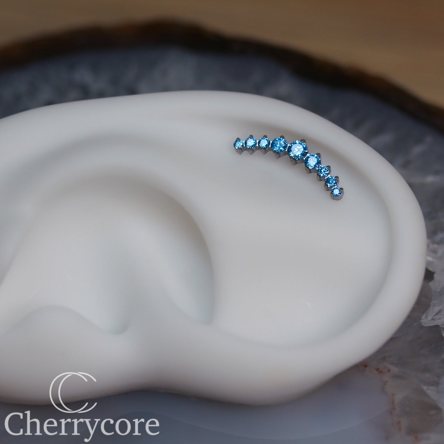 Prong Set Aqua CZ 9 Gem Arc- Threaded attachment