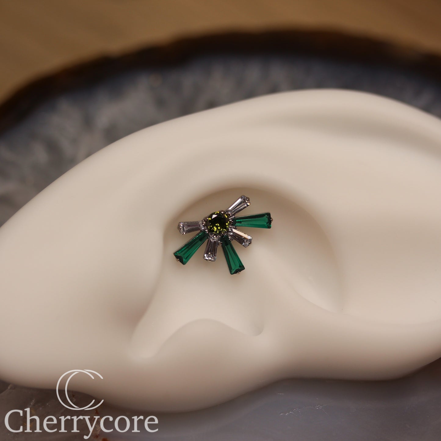 Super Nova- Emerald & Citrine CZ- Titanium Threaded attachment