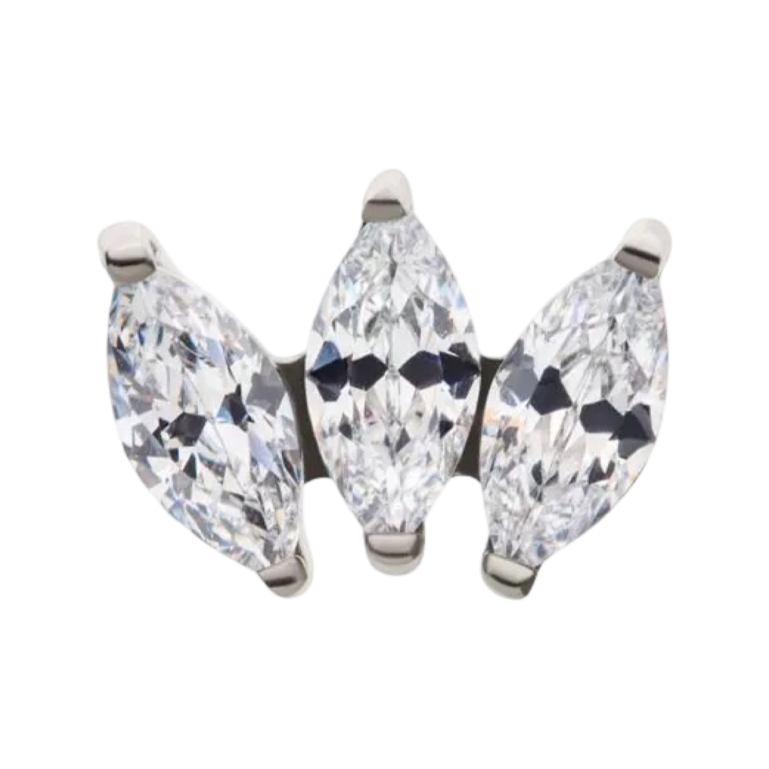Titanium 3 Gem CZ Marquise Fan Threadless Attachment
