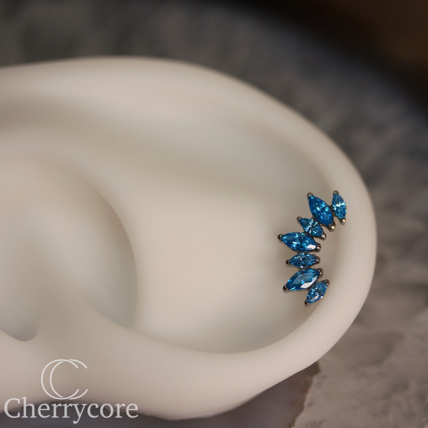 Alternating Marquise Arc -Aqua CZ- Threaded attachment