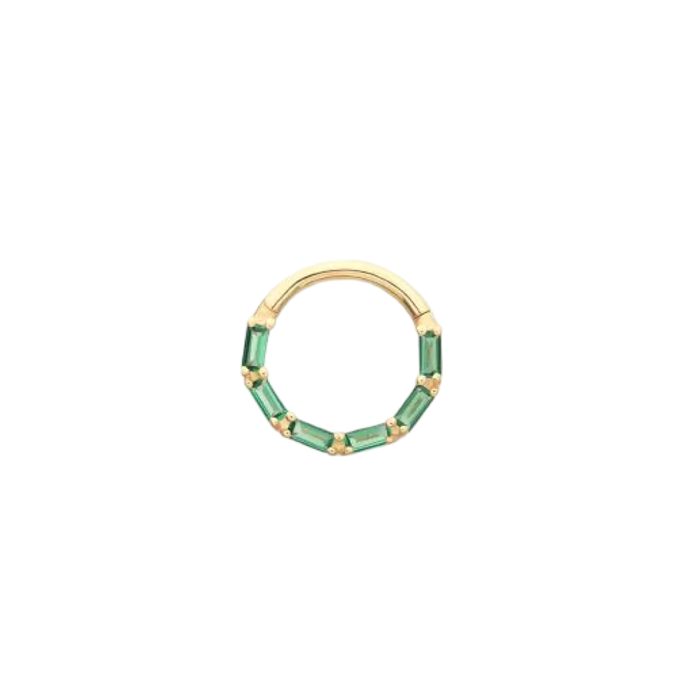 Bamboo- 14k Yellow Gold Hinge Ring - Emerald CZ