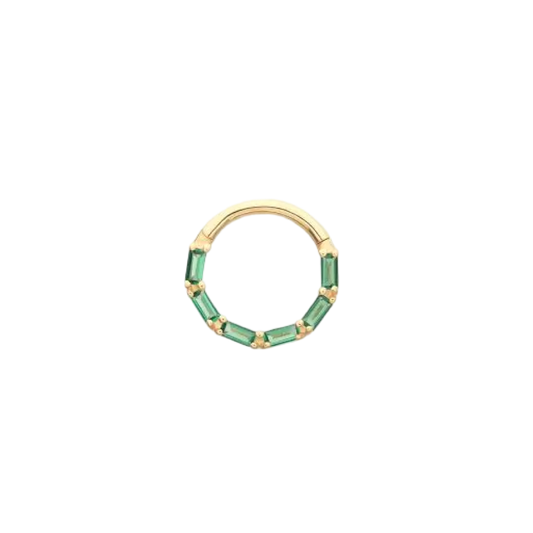 Bamboo- 14k Yellow Gold Hinge Ring - Emerald CZ