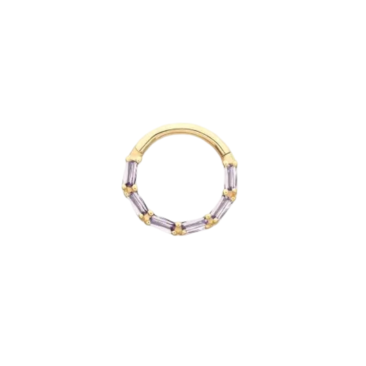 Bamboo- 14k Yellow Gold Hinge Ring - Amethyst CZ
