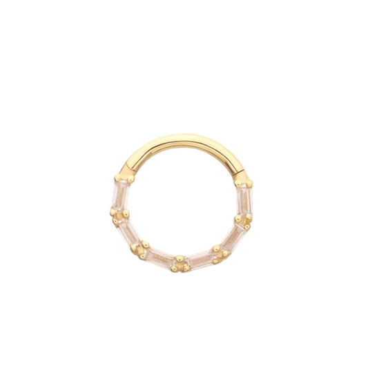 Bamboo- 14k Yellow Gold Hinge Ring - CZ