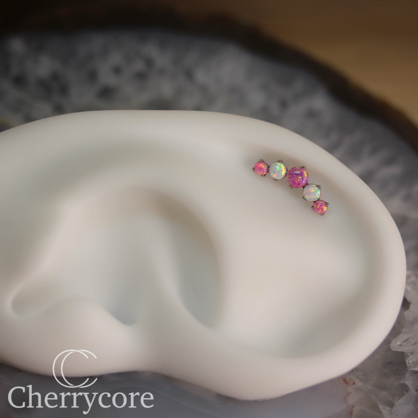 Prong Set Bubblegum Opal & White Opal Arc- Titanium Threaded attachment