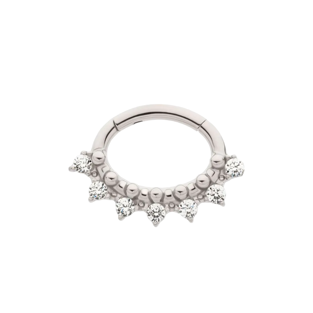 Titanium Oval Shaped Beaded and CZ Hinge Ring