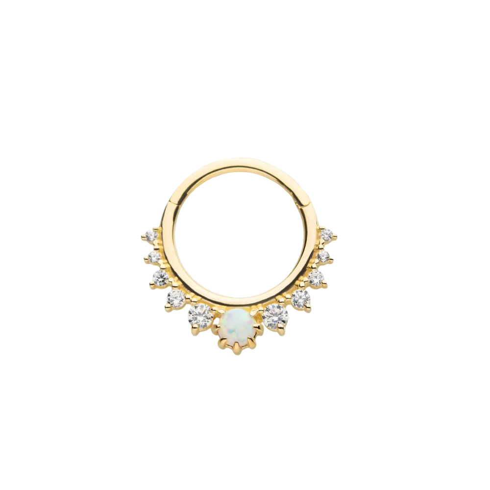 Deity - 14k Yellow Gold Hinge Ring - White opal & CZ