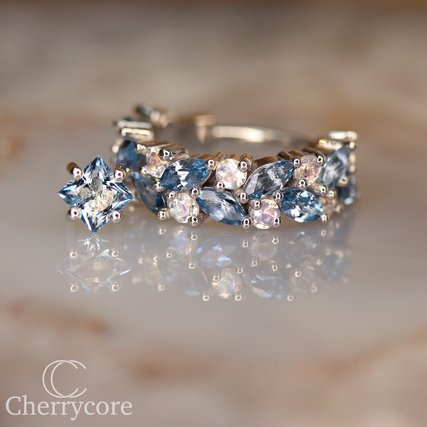 Isabella- Genuine Aquamarine & faceted rainbow moonstone- 14k gold