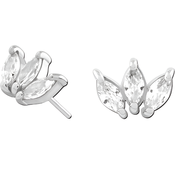 3 Gem Marquise Fan- Genuine Lab Diamond- White Gold- Threadless Attachment