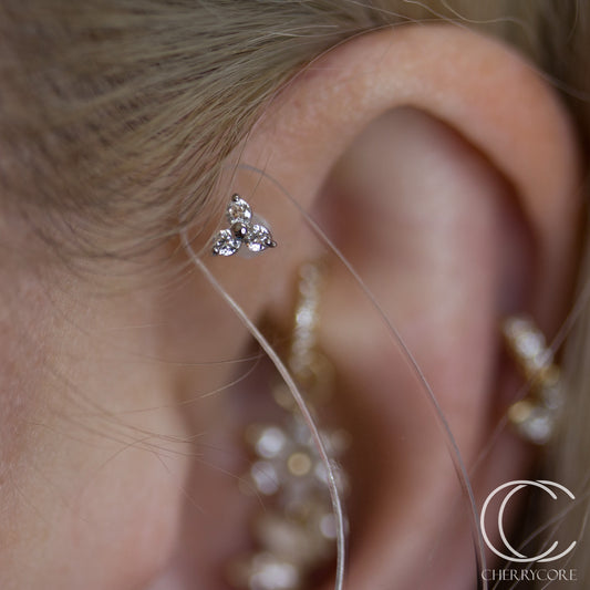 14k Gold- Prong Set Trinity- White Gold -Threadless Attachment
