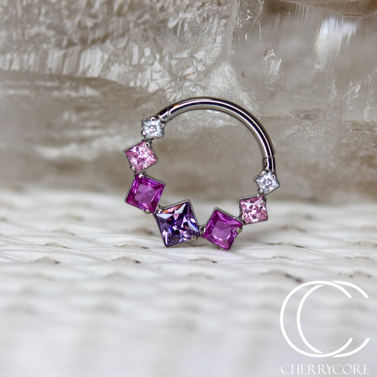Titanium Pink & Purple Ombre Princess Cut Gem Hinge Ring