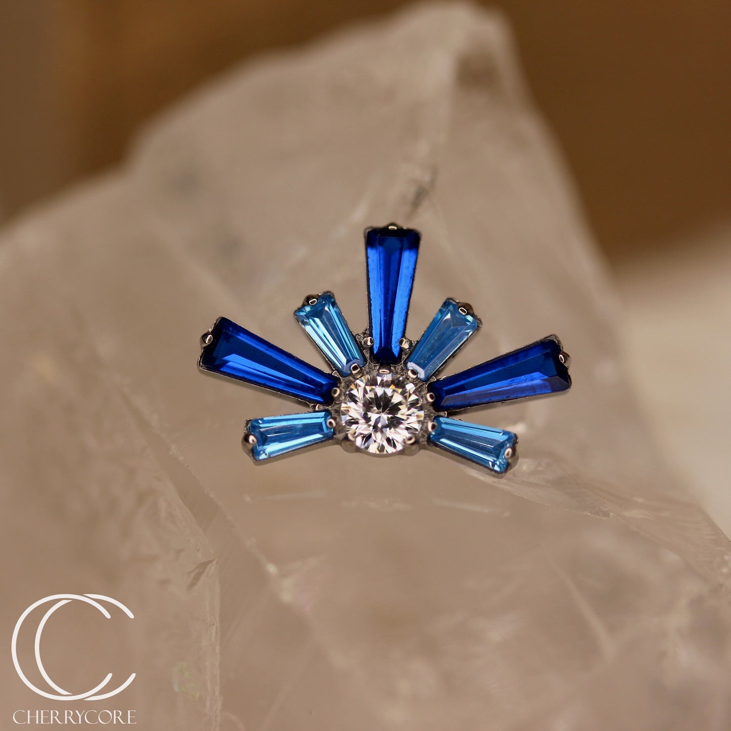 Super Nova- Sapphire & Aqua CZ- Titanium Threaded attachment
