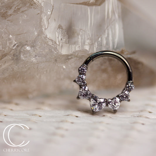 Prong Set Heart CZ-Titanium Hinge Ring