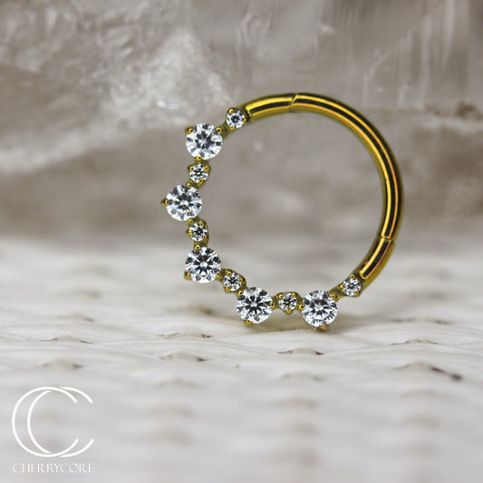 Titanium Alternating Prong Set Gem Hinge Ring- Golden Andondised