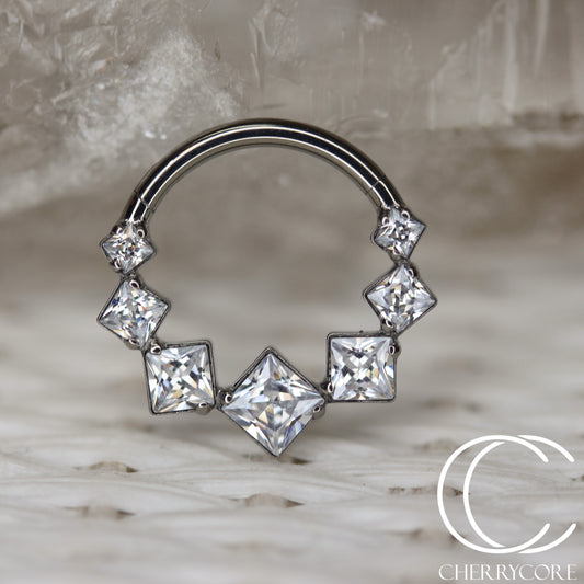Alternating Princess Cut CZ Titanium Hinge Ring