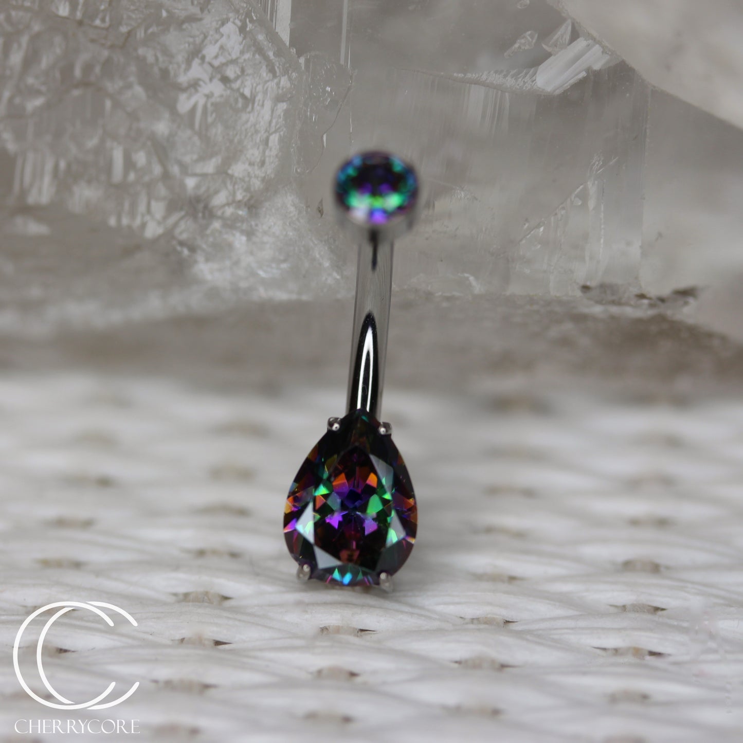 Titanium Prong Set Pear & Bezel - Paradise Shine CZ - Navel Curve