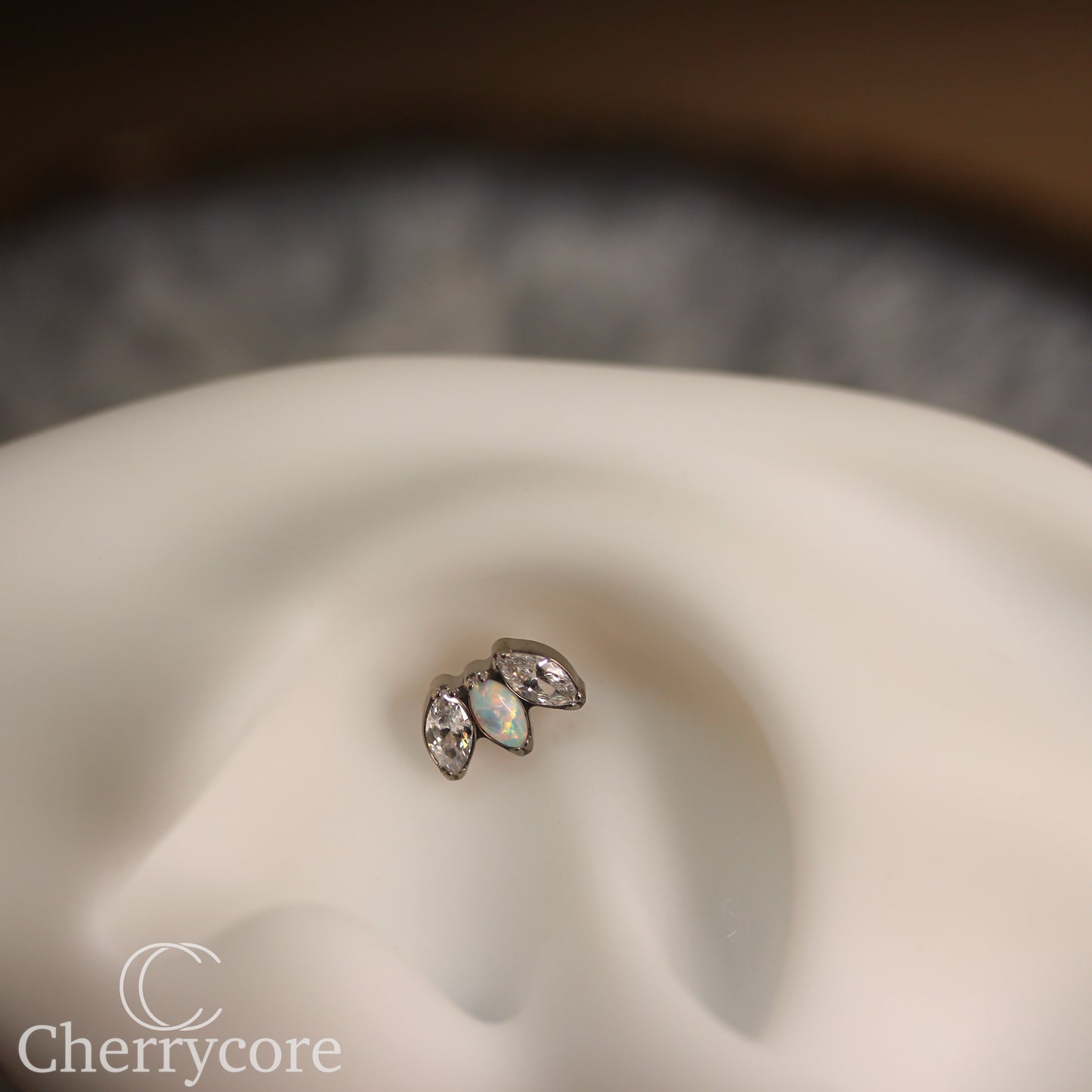 Mini Marquise Fan -White Opal & CZ - Titanium Threaded Attachment