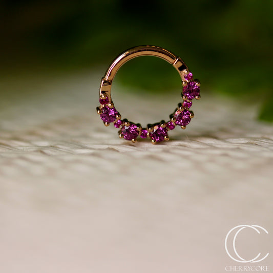 Setevos- 14k Hinge Ring- Genuine Hot pink Sapphire and Rhodolite