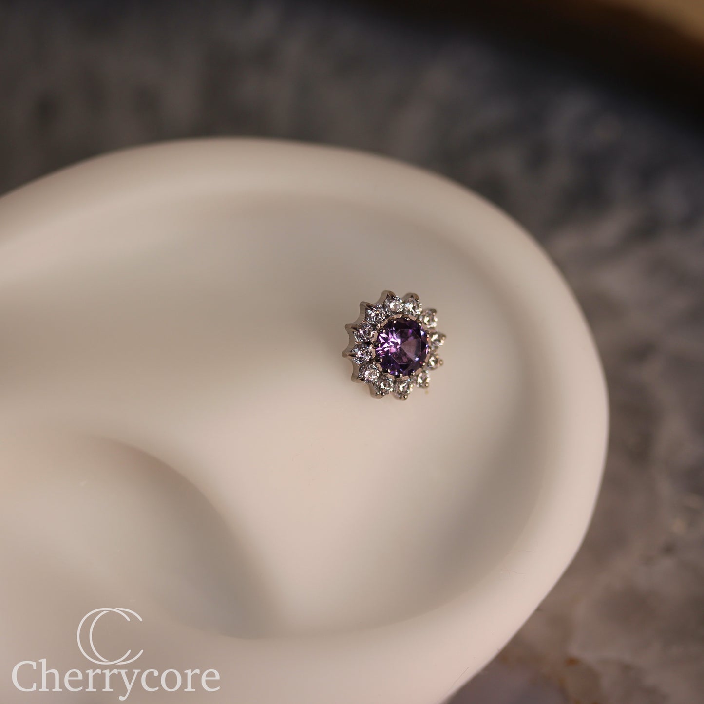 Large Amethyst CZ & CZ Flower - Titanium Threaded attachment