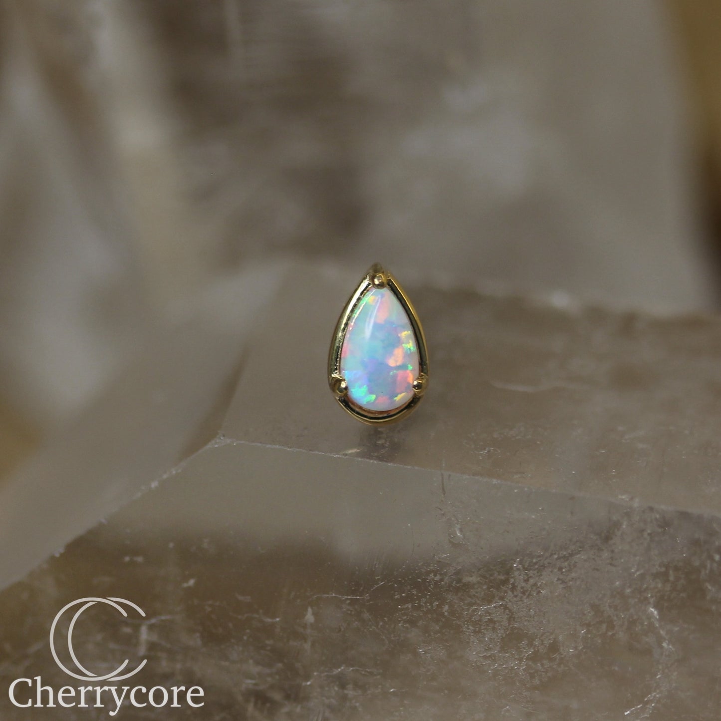 14k Pear Shaped White Opal Threadless Attachment