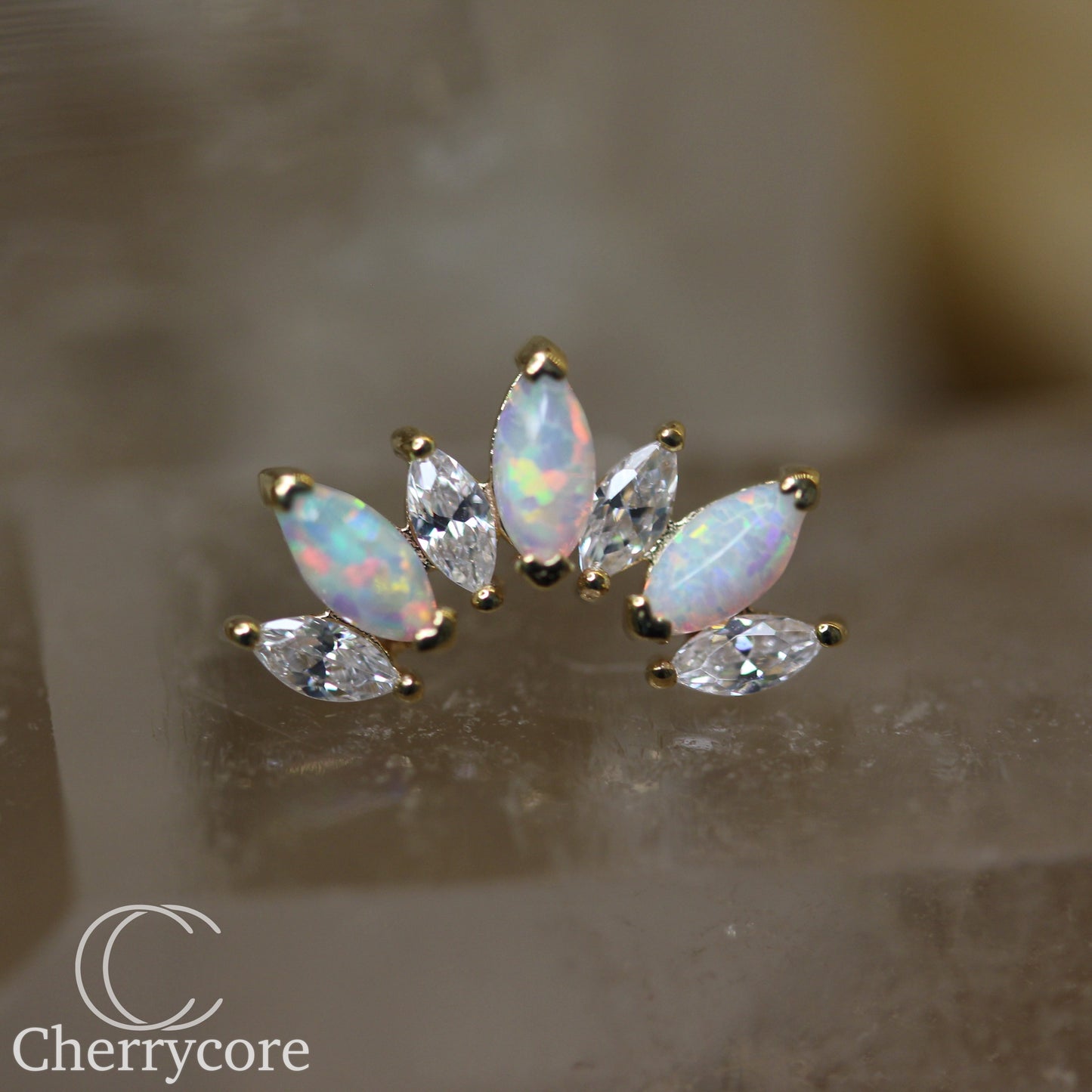 14kt Prong Set Opal and Cz- Marquise Fan - Threadless Attachment