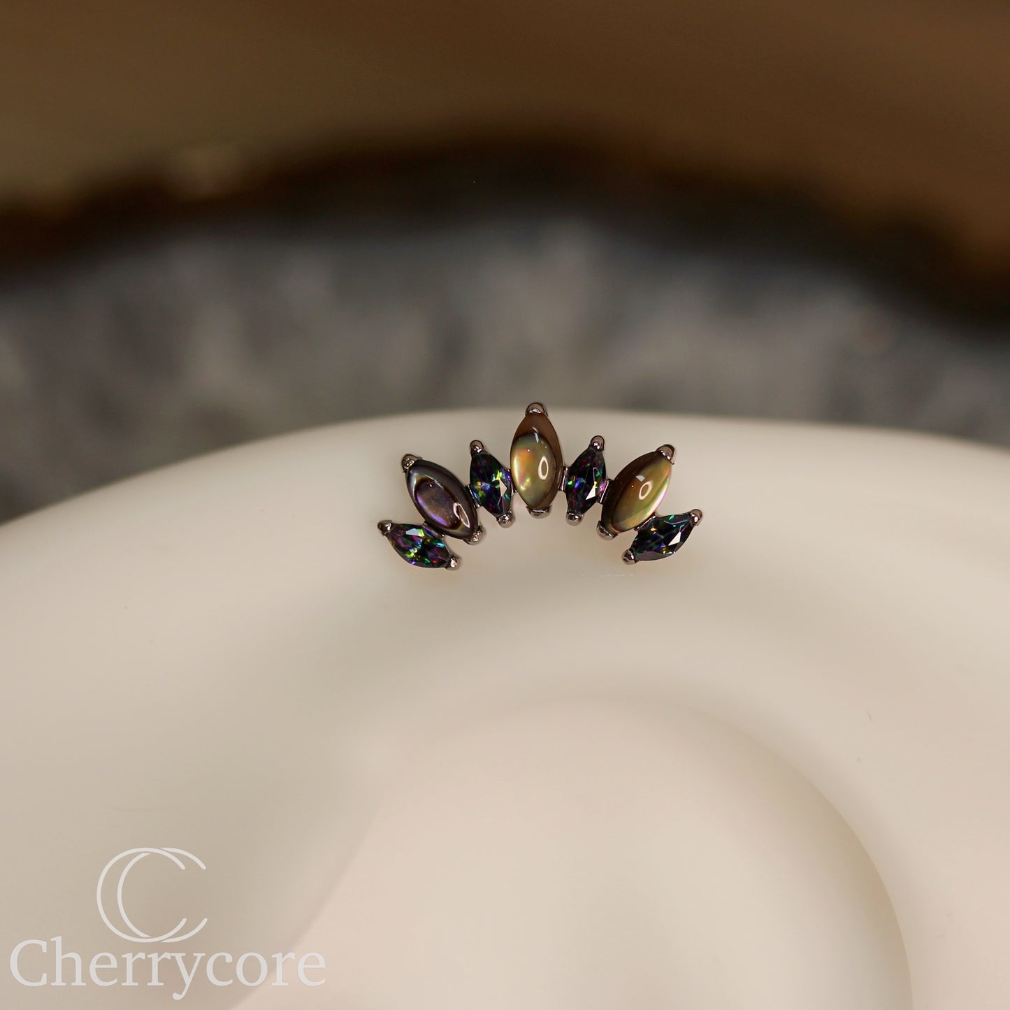 Natural Abalone Shell & Paradise Shine CZ Marquise Arc- Threaded attachment