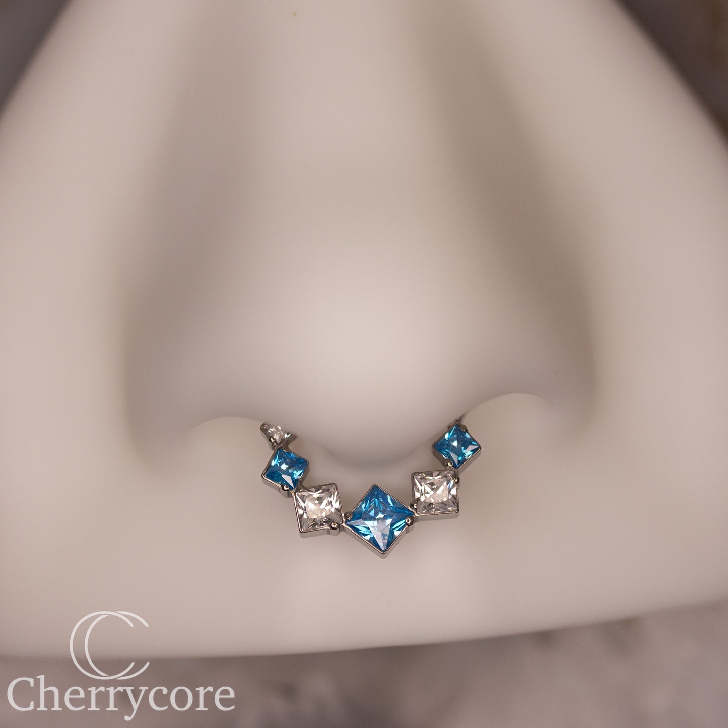 Titanium Aqua & Cz Princess Cut Gem Hinge Ring