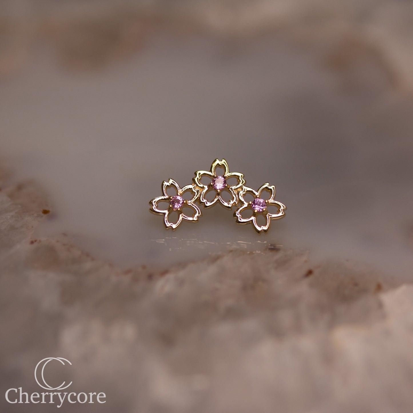 Blossom- Pink CZ- 14k Gold- Threadless Attachment