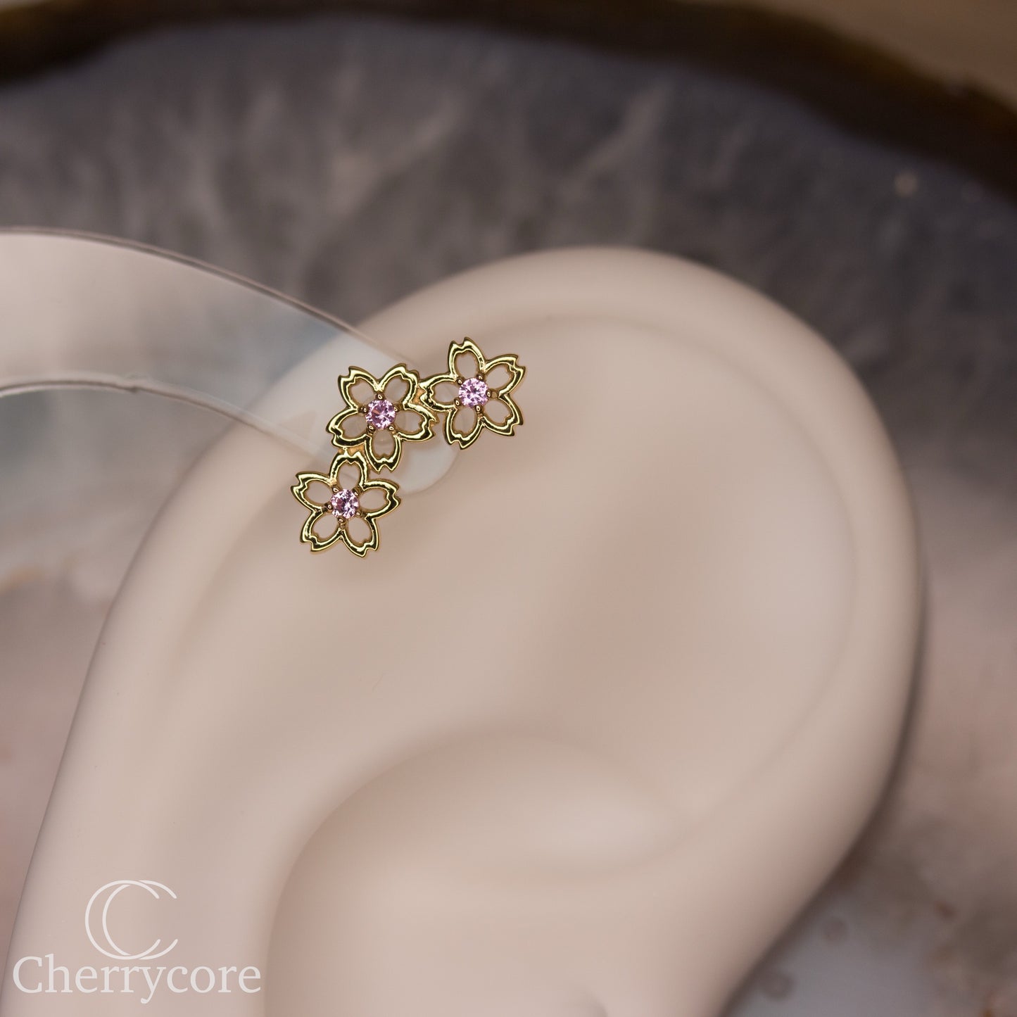 Blossom- Pink CZ- 14k Gold- Threadless Attachment