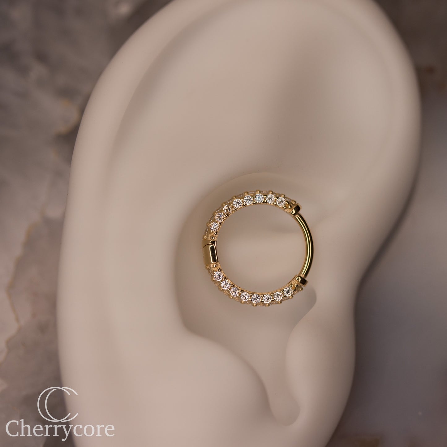 14k Yellow Gold Pave CZ Hinge Ring